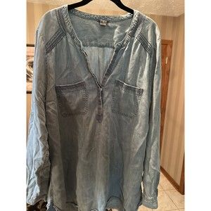 Eddie Bauer Denim Tunic Embroidered Top Sz T2XL